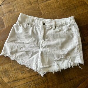 Aerie White Distressed Denim Shorts